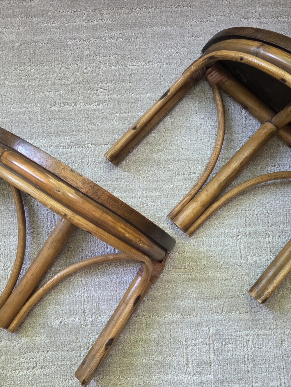 Vtg Pair Rattan Bentwodd Hanging Half Round Shelves Woid 13×10×6.5 - Picture 8 of 11